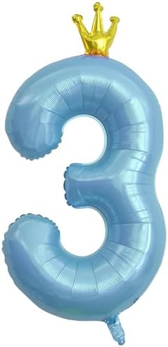 ASTARON Number 3 Balloon 40 Inch Number Balloons for Birthday Party Decorations Cream Brown 3rd Birthday Balloons with Crown for Girls Birthday Decor Anniversary Decorations