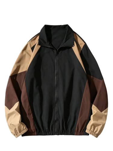 Image of SOLY HUX Men's Varsity Jacket Zipper Color Block Windbreaker Jackets Coats | Long Sleeve, Streetwear