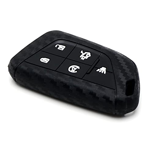 Image of iJDMTOY Black Carbon Fiber Pattern Full Coverage Soft Silicone Key Fob Cover Compatible with 2020-up Cadillac CT5 CT6 XTS XT4 XT5 ATS Keyless Fob