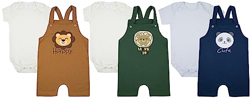 Kit Roupa de Bebe 6 Peças Jardineira Estampadas em Moletinho e Body Manga Curta para Menino (P)