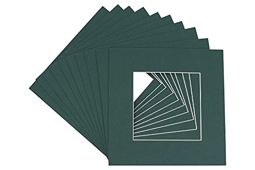 CountryArtHouse Forest Green Acid Free 11x11 Square Picture Frame Mat with White Core Bevel Cut for 7x7 Pictures - Fits 11x11 Frame - Pack of 10 Matboards