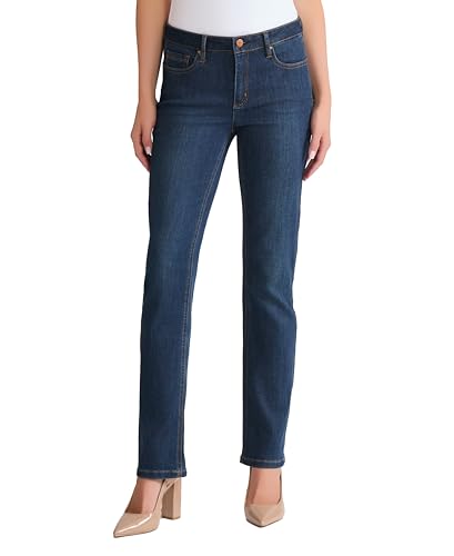 Jones New York Women's Lexington Mid Rise, Straight Leg Jeans- West Point Wash