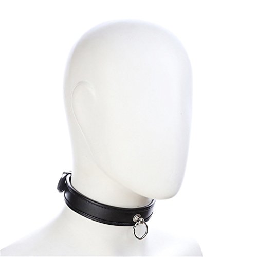 Hanyi Dame Punk Leder SM Halsband mit O-ring Einstellbar Halskette Sklave Sex Spielzeug (Schwarz)