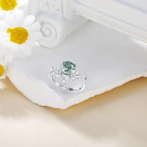Natural Moss Agate 925 Sterling Silver Custom Green Engagement Ring - Unique Wedding Promise Jewelry for Women3