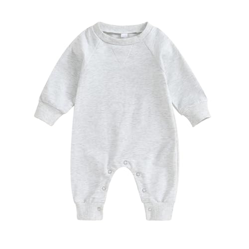 Image of Lukivech Newborn Infant Baby Boy Girl Clothes Solid Color Long Sleeve Romper Jumpsuit One Piece Bodysuit Fall Winter Outfit