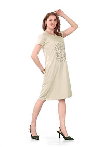 Image of Printed Knee Length Pocket Night Dresses for Women | Cat Lovers | Premium Soft Cotton Nighty | Sky Blue