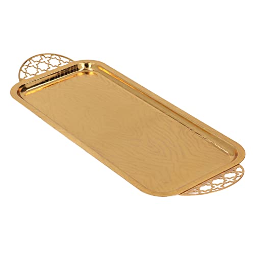 Ycauty Bandeja de servir retro alargada dorada para sala de estar, cesta de maquillaje vintage para joyería y accesorios, 13.9 x 5.4 x 0.7 pulgadas