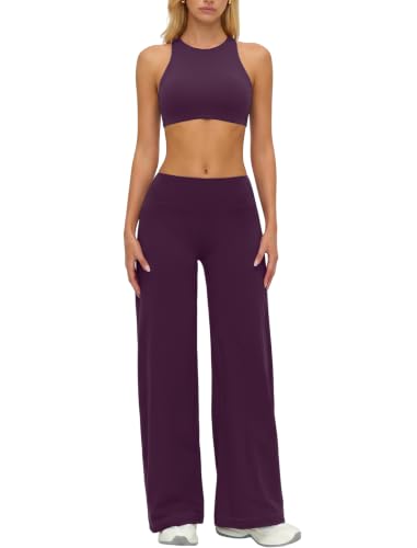 Workout Sets for Women Two Piece Matching Yoga Gym Pilates Outfit Purple S - image 5