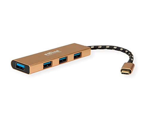 ROLINE Gold USB 3.2 Gen 1 Hub 4 Way Type C Connection Cable, Black, Gold - Image 3