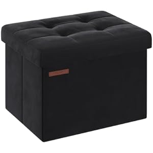 SONGMICS Storage Ottoman, Foldable Small Ottoman Foot Rest, 12.2 x 16.1 Inches Foot Stool, Ottoman with Storage, Load up to 286 lb, for Living Room, Bedroom, Dorm, Ink Black ULSF200B01 Velve