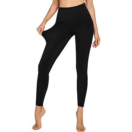 Letsfit High Waisted Leggings for Women, Yoga Pants with Pockets and Tummy Control for Workout Running Cycling Gym, Black, Medium - Thumbnail 5