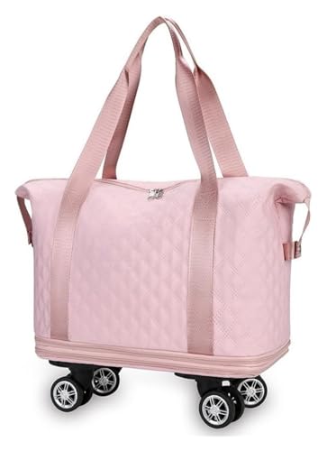 Universal Wheel Travel Bag, Silent Universal Wheel Double-Layer Expandable Duffel Bag,Oxford Cloth Travel Tote Bags，Wheeled Travel Duffle Bag,Gift For Wife And Parents(Pink)