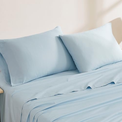 Image of Linen Closet Luxury Cotton 144 Thread Count Organic Cotton King Pillowcases, Set of 2, Light Blue