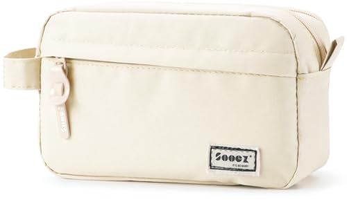 Image of Sooez Original High Capacity Pencil Case, Big Pencil Bag Pouch Box Organizer Pen Case, Aesthetic Supply for Girls Adults, Portable Journaling Supplies with Easy Grip Handle & Loop, Beige