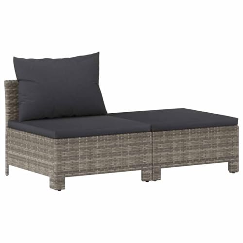 PUGYNBK 2-teiliges Polyrattan Lounge-Set Grau mit Kissen für Garten, stabiles Stahlgestell, pflegeleichtes Gartenmöbel Set