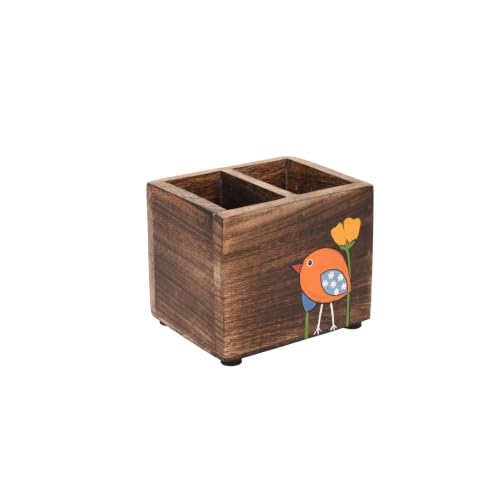 Image of Aakriti Art Creations Handcrafted Mango Wood Cutlery Rack for Kitchen & Dining Table |Wooden Cutlery Holder & Organizer | Kitchen Accessories | Dining Table Decoration Items |Indian Handicraft | Brown
