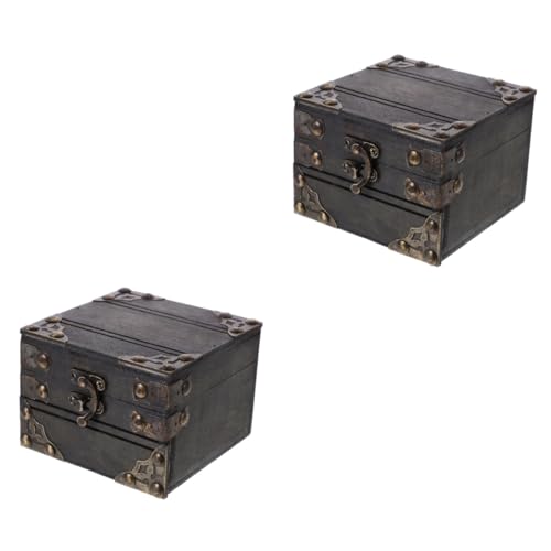 PartyKindom 2pcs Box Retro Jewelry Box Large Wooden Storage Bin Lid Vintage Trinket Storage