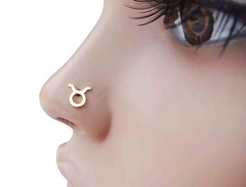 TheEthnicjewels - Taurus Nose Ring, 14k Gold Plated Nose Stud, Zodiac Nose Ring, Taurus Nose Stud Hoop, Gold Zodiac Nose Jewelry, Nose Jewelry, Nose Piercing Jewelry, Nose Ring Piercing