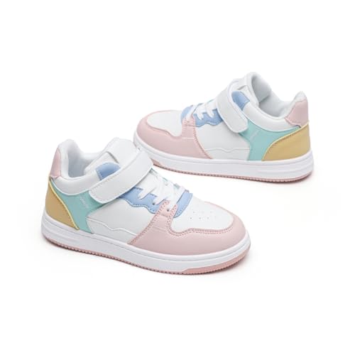 Kids Athletic Sneakers with Hook and Loop Strap, Black and Grey, Casual Sport Shoes