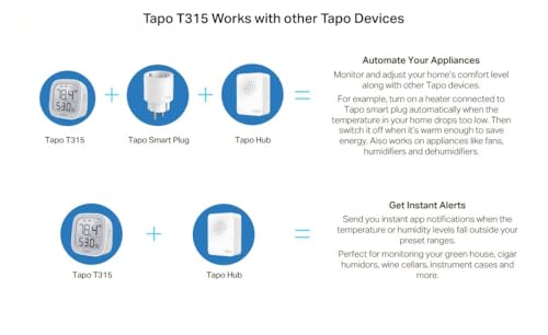Tapo T315 Smart Room Thermometer, Humidity Meter, Hygrometer, Room Thermometer Indoor, Humidity Sensor, Room Temperature Monitor, 2.7″ E-ink Display, Real-Time Notifications, Free 2-Year Data Storage