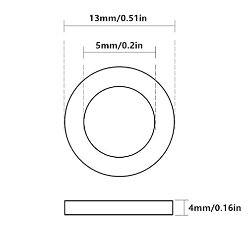 30Pcs M5 Rubber Flat Washers 13mm OD 5mm ID 4mm Thickness for Faucet Pipe Water Hose.