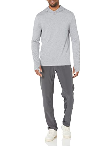 Amazon Essentials Camiseta Deportiva y Elástica de Secado Rápido y Manga Larga con Capucha Hombre, Gris Claro Teñido Multicolor, M