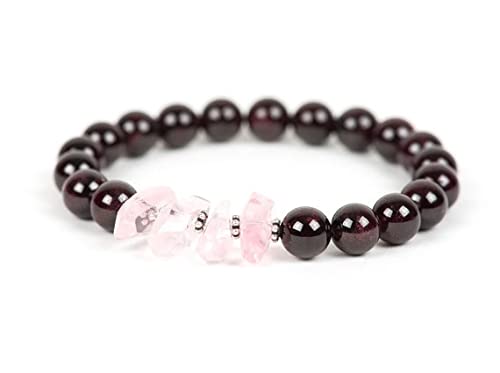 Bracelet grenat et quartz rose 8mm LKBEADS pour méditation et lithothérapie