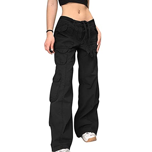 Y2K Cargo Jeans Damen, Hip Hop Baggy Cargohose, Parachute Track Pants & Fallschirm Lange Hosen, Low Waist 90er E-Girl Streetwear Cover