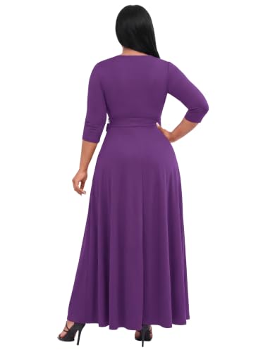 Image of FANDEE Plus Size Maxi Dress for Women Casual Summer Sundress V-Neck 3 /4 Sleeve