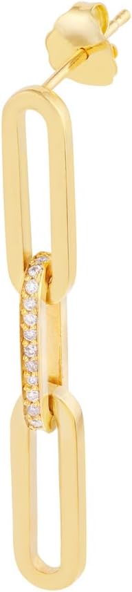 14k Yellow Gold 0.12 Dwt Diamond Paper Clip Long Drop Dangle Earrings Clip on Earring for Women