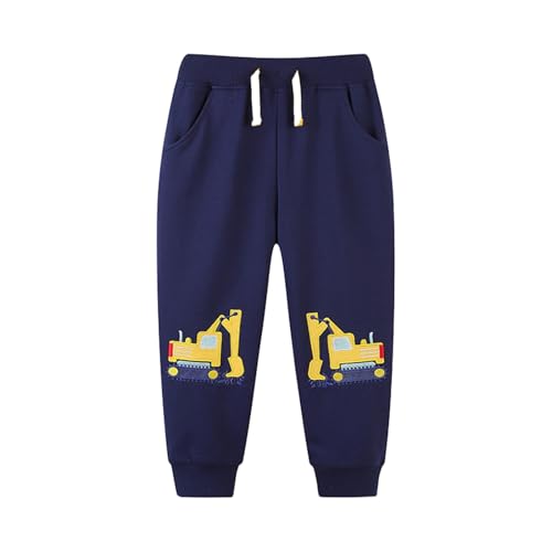 Excavator Pants Toddler Baby Boys Fall Casual Sweatpants Drawstring Cartoon Graphic Embroidered Joggers with Pockets