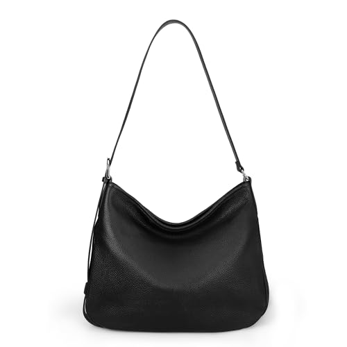 befen Genuine Leather Slouchy Hobo Bags For Women, Black Crossbody Purse Soft Top Grain Leather Purse Designer Trendy Women's Shoulder Handbags with Adjustable Strap for Daily & Travel