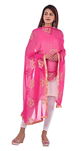 Image of Youthquake Golden Embroidered Work Chiffon Dupatta For Womens & Girls With 4 Side Gold Lace