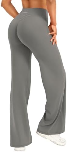 YEOREO Straight Leggings Damen Invisible Scrunch Hohe Taille Gym Pants No Front Seam Weitem Bein Yoga Hose Blickdicht Elastische Flared Leggings Soft Nahtlose Sport Schlaghose