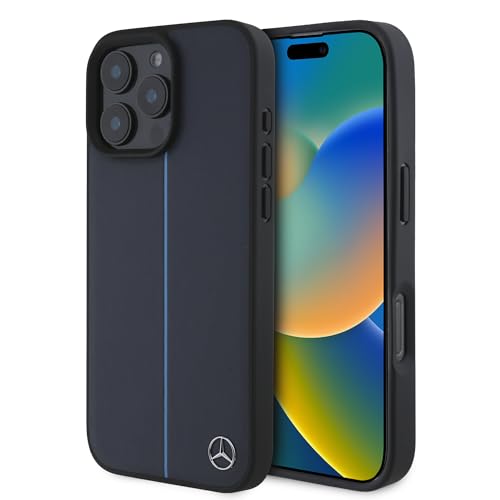 CG Mobile Mercedes-Benz HC Étui de téléphone conçu pour iPhone 16 Pro Max, Durable, résistant aux Chocs, Compatible avec MagSafe, étui en Cuir Bleu Marine
