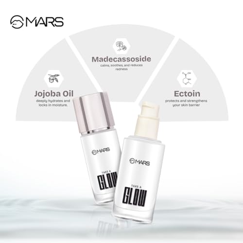 Image of MARS Take A Glow Illuminating Primer + Strobe Cream | 3-in-1 Formula: Moisturiser, Face Primer & Highlighter | Enriched with Jojoba Oil, Madecassoside & Ectoin (30ml) (02-LIGHT BEAM) (Pack of 2)