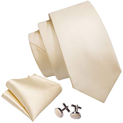 Image of Barry.Wang Plain Men Silk Ties Extra Long Satin Necktie for Wedding Business Handkerchief Cufflinks Set Solid Colors
