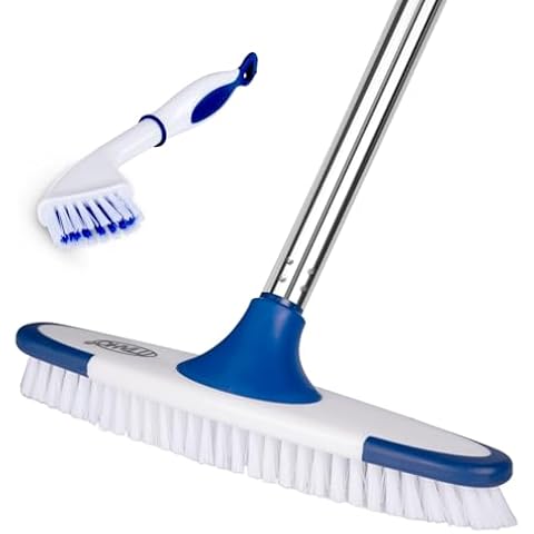 ITTAHO Floor Scrub Brush with Long Handle - 53" Deck Brush,Grout Cleaner Brush and Small Cleaning Brush Set for Scrubbing Tile Marble Stone Bathroom Patio Garage Deck Floor Brush Cleaning Cover