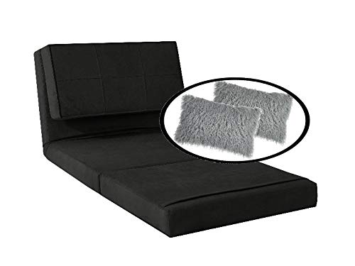 Your Zone - Flip Chair Convertible Sleeper Dorm Bed Couch Lounger Sofa with Item Included, Rich Blac