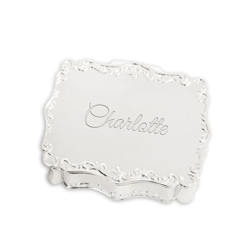 Cherished Moments Personalized Small Rectangle-Shaped Jewelry Keepsake Box with Custom Engraved Name or Initials, Silver Toned