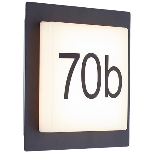Lightbox LED Au&szlig;enwandlampe mit 1100 lm & IP44 & 3000 K - inkl. Hausnummer - Outdoor Wandleuchte - 18 x 18 cm - f&uuml;r die Hausfassade - aus Aluminium/Kunststoff - in Wei&szlig;/Schwarz