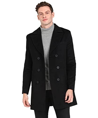 Buy ESSENTIELE Men's Pencil Black Trench Coat Slim Fit Notch Lapel