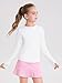 Haloumoning Girls Long Sleeve Athletic Shirts Lightweight Yoga Tops Crewneck Gym Tees with Thumb Holes White