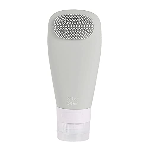 Portable Silicone Travel Bottles, Leak Proof Squeezable Refillable Travel Accessories Toiletries Container with Massage Cleaning Brushes Travel Accessories for Shampoo Liquids (Gray, 14x5.7cm) Portable Silicone Travel Bottles, Leak Proof Squeezable Refillable Travel Accessories Toiletries Container with Massage Cleaning Brushes Travel Accessories for Shampoo Liquids (Gray, 14x5.7cm)