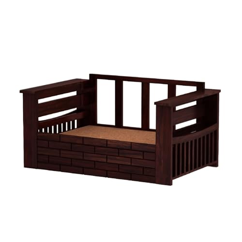 Image of Amazon Brand - Solimo Sheesham Wood Italian 2 Seater Sofa Cum Bed with Cushions and Side Pockets Storage | Multipurpose Sofa Furniture for Living Room and Home (Walnut Finish)
