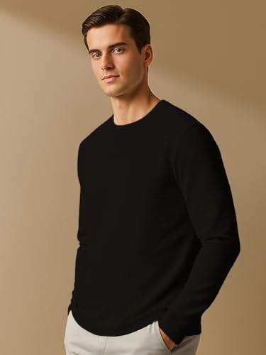 Image of Nobero Ottoman Texture Full Sleeve T-Shirt for Men | 240 GSM Regular fit Tshirt for Men | Casual Wear