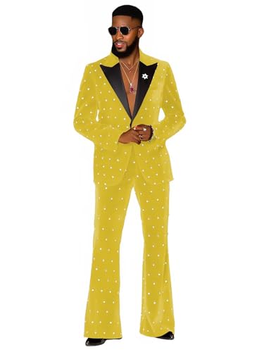Velvet Suits for Men with Rhinestones 2 Piece Regular Mens Suit for Wedding Prom