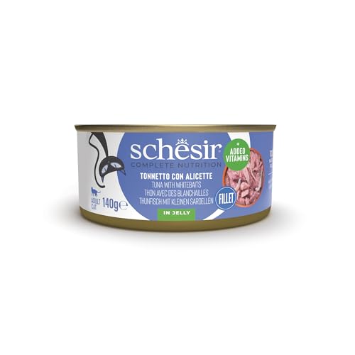 Schesir, Atún con Pollo En Caldo, Alimento Húmedo Complementario para Gatos, En Lata, Ingredientes 100% Naturales, Cruelty Free, 8 x 70g