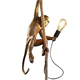 Resin Monkey Pendant Light with Hemp Rope, Vintage Monkey Chandelier, Modern Chandelier Light, Wall Mount Plug in Lighting Fixture Light for Kids Bedroom Dinning Living Room Club Corridor(Golden)