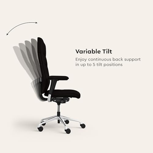 Image of Interio by Godrej Chair, La Sede High Back Leather Executive Ergonomic Chair (Black Ink), 1 Year Warranty, Adjustable Armrest